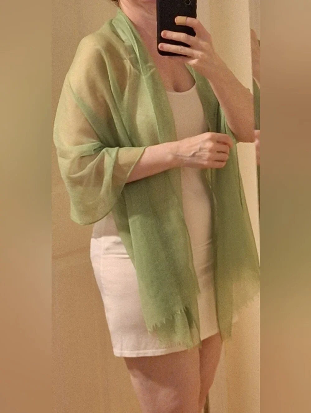 Green Silk/Linen/Cotton Scarf